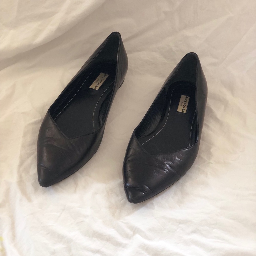 Balenciaga Black Point Toe Leather Flats